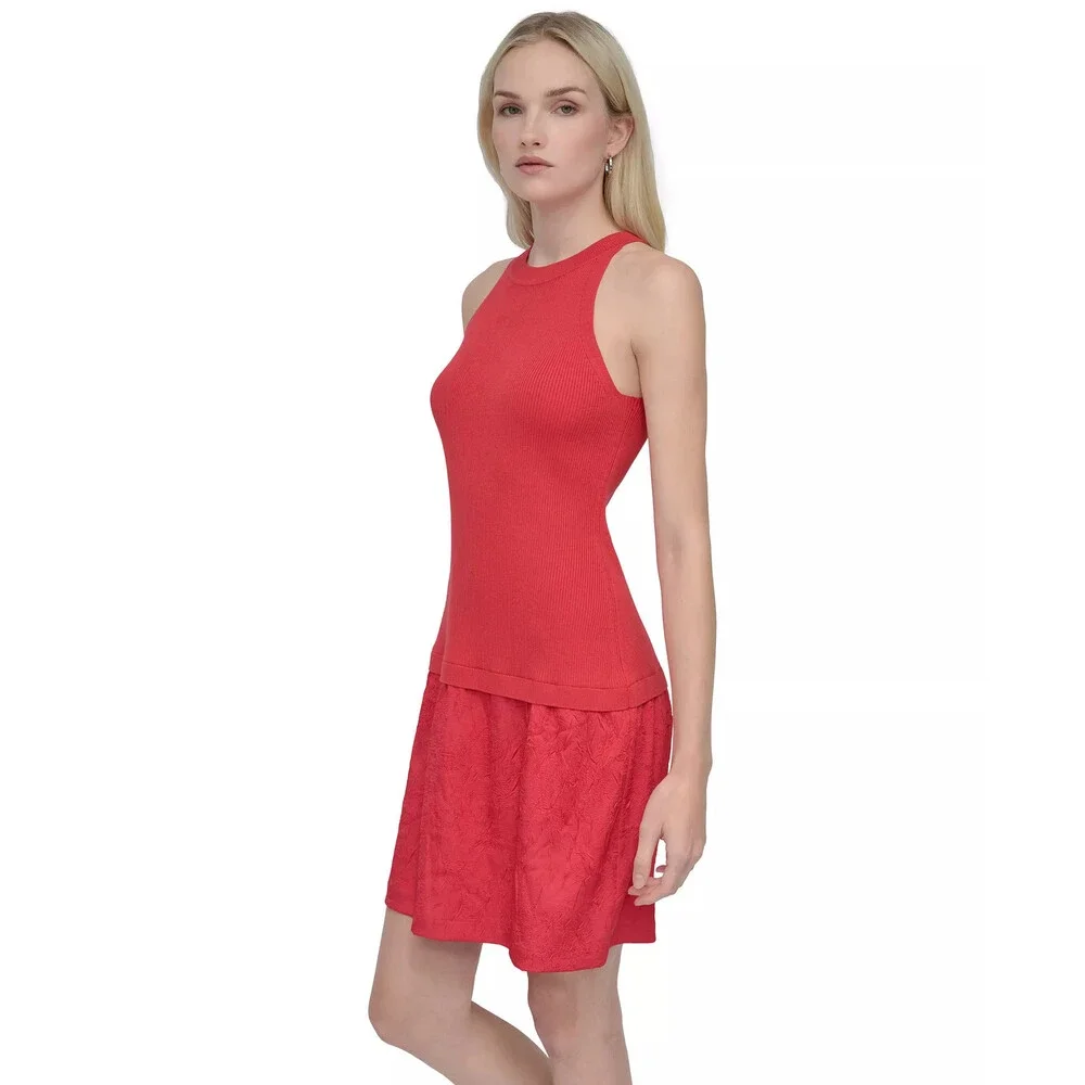 DKNY Cardigan Dress Medium 2-Piece Set Sheath Sleeveless Watermelon Pink NWT 169